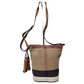 Borsa a secchiello piccola Ashby in tela e pelle con motivo House Check di Burberry marrone/beige