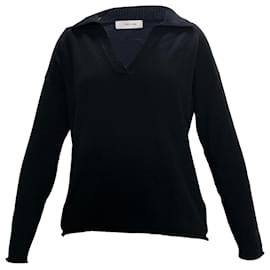 Iris & Ink Pullover mit V-Ausschnitt aus schwarzer Wolle