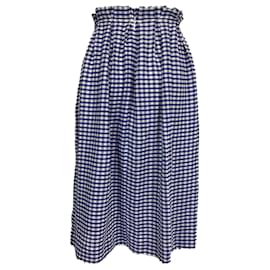 Autre Marque Falda midi de cuadros en algodón azul de cintura alta en nácar.