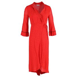 Ganni Polka-Dot Chiffon Wickel-Midi-Kleid aus roter Viskose