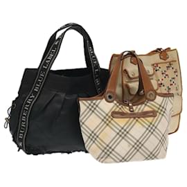 Bolso tote Burberry Nova Check Blue Label de lona 3 piezas beige negro Auth ti2176