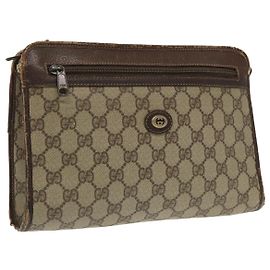 GUCCI GG Supreme Clutch Bag PVC Beige 97 01 037 Auth 95525