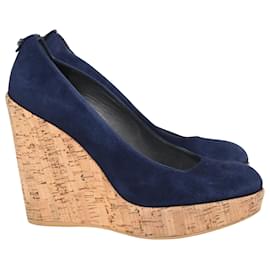 Stuart Weitzman Corkswoon Wedge Pumps aus Navy Blauem Wildleder