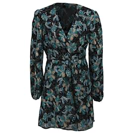 Sandro Paris besticktes Mini-Kleid mit langen Ärmeln aus mehrfarbigem Polyester