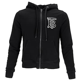 Burberry Aubree Logo Kapuzenpullover mit Reißverschluss aus schwarzer Baumwolle