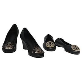 TORY BURCH Pumps Leather 2Set Black Auth ti2175 - Tory Burch