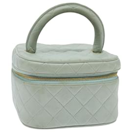 CHANEL Matelassé Vanity Pouch Cosmetico in Pelle di Agnello Blu Oro CC Auth yk15445
