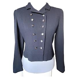 Chanel Jacke Schwarz Wolle Doppel CC Knöpfe