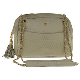 BALLY Borsa a Spalla a Catena in Pelle Bianca e Oro Auth ti2171