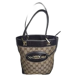 Borsa Gucci in tela e pelle marrone