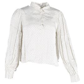 Blusa de manga larga de algodón blanco con estampado de lunares Ganni Cameron