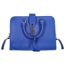 Borsa Tote Baby Monogram di Saint Laurent in pelle blu