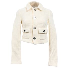 Chaqueta de botón de punto Bottega Veneta Salon 01 en algodón crema