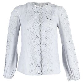 Top de manga larga Zimmermann Iris en bordado inglés de lino azul claro