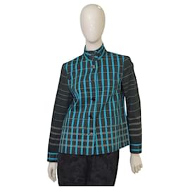 Blazer Carlisle de algodón a cuadros azul verde y negro - Autre Marque