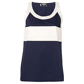 Chanel Top aus blauem und weißem Baumwollstoff