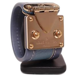 Bracciale rigido Louis Vuitton in pelle blu e metallo dorato