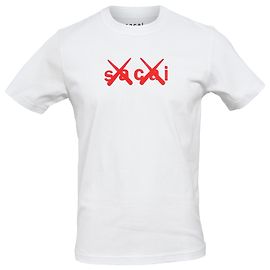 Weißes Baumwoll-T-Shirt mit Rundhalsausschnitt Sacai x KAWS mit Flockdruck