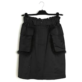 Saia Simone Rocha FR38 Preta de Cetim de Algodão e Penas UK10 US8