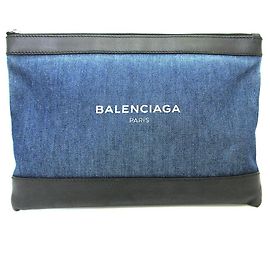 Bolsa clutch de denim, lona e couro Balenciaga