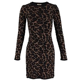 Vestido Mini de Punto Joanie de Temperley London en Viscosa con Estampado de Leopardo Marrón