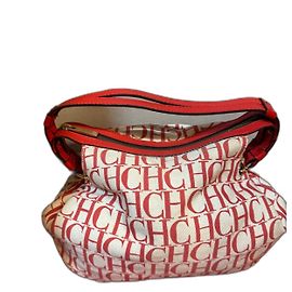 Borsa Carolina Herrera Beige in Tela e Pelle Rossa