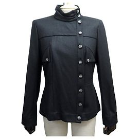 NEUE CHANEL JACKE P36079V19004 L 42 AUS SCHWARZEM WOLLE PARIS MOSKAU 2009