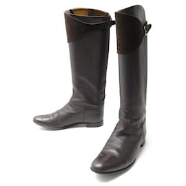 STIVALI CAVALIERI HERMES EVELYNE 36 IN PELLE E CAMOSCIO MARRONE - Hermès