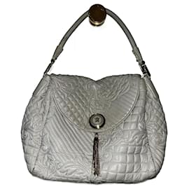 Gianni Versace Altea Barocco Vanitas Quilted White Leather Handbag