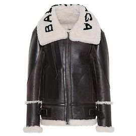 BALENCIAGA - Abrigo aviador Balenciaga en cuero marrón y lana (T34)