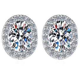 Autre Marque Orecchini a bottone diamanti moissanite in argento sterling rodiato