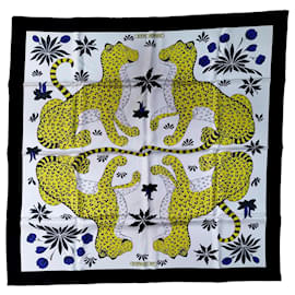 Hermès Foulard 90 I Leopardi in seta bianco e giallo
