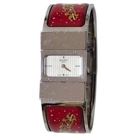Hermès Loquet watch steel and enamel red