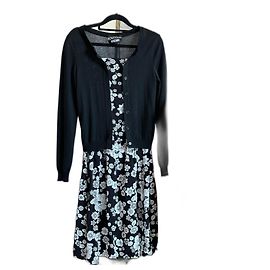 Vestito Moschino floreale con gilet in lana integrato nero