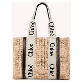 Chloé Woody XL Tasche aus Rafia Beige