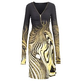 Roberto Cavalli Animalier Print Dress with Front Zipper - '00s