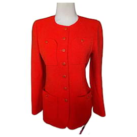Chanel Tweed Jacke Koralle Orange Größe 40