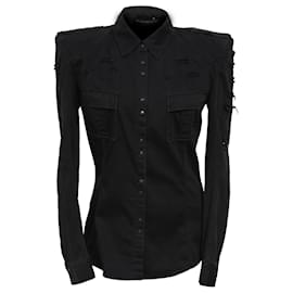 Camicia in denim strappato Balmain in cotone nero