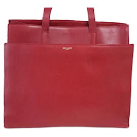 Sac Tote Yves Saint Laurent en cuir rouge foncé
