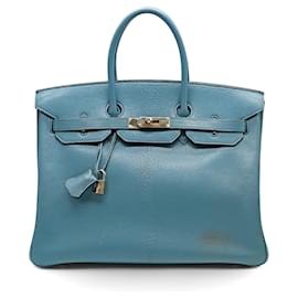 Hermès Birkin 35 Azul Jean Cabra