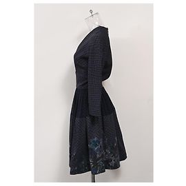 Abito A-Line stampato al ginocchio in poliestere blu navy di Elie Saab