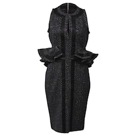 Altuzarra Tweed Peplum Kleid aus marineblauem Baumwollstoff