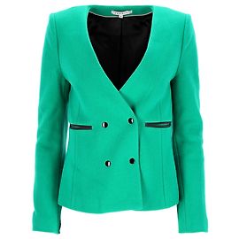 Sandro Paris Doppelreiher-Blazer mit Taschen aus grüner Wolle