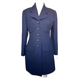 Chanel Abrigo de Tweed Azul Marino