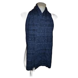 Sciarpa in lana blu Roberto Cavalli con logo