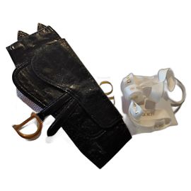 Cinto Christian Dior Saddle de couro preto