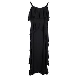 Abito maxi a spalle scoperte con volant Temperley London in acetato nero