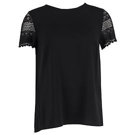 T-shirt in cotone nero a maniche corte con pizzo di Michael Kors