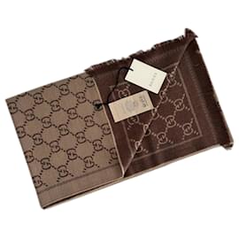 Sciarpa reversibile Gucci in lana Marrone Beige Camel