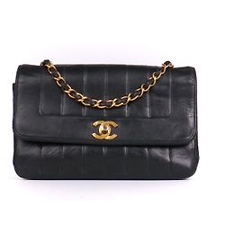 CHANEL - Borsa a spalla Diana Chanel in pelle liscia nera vintage
